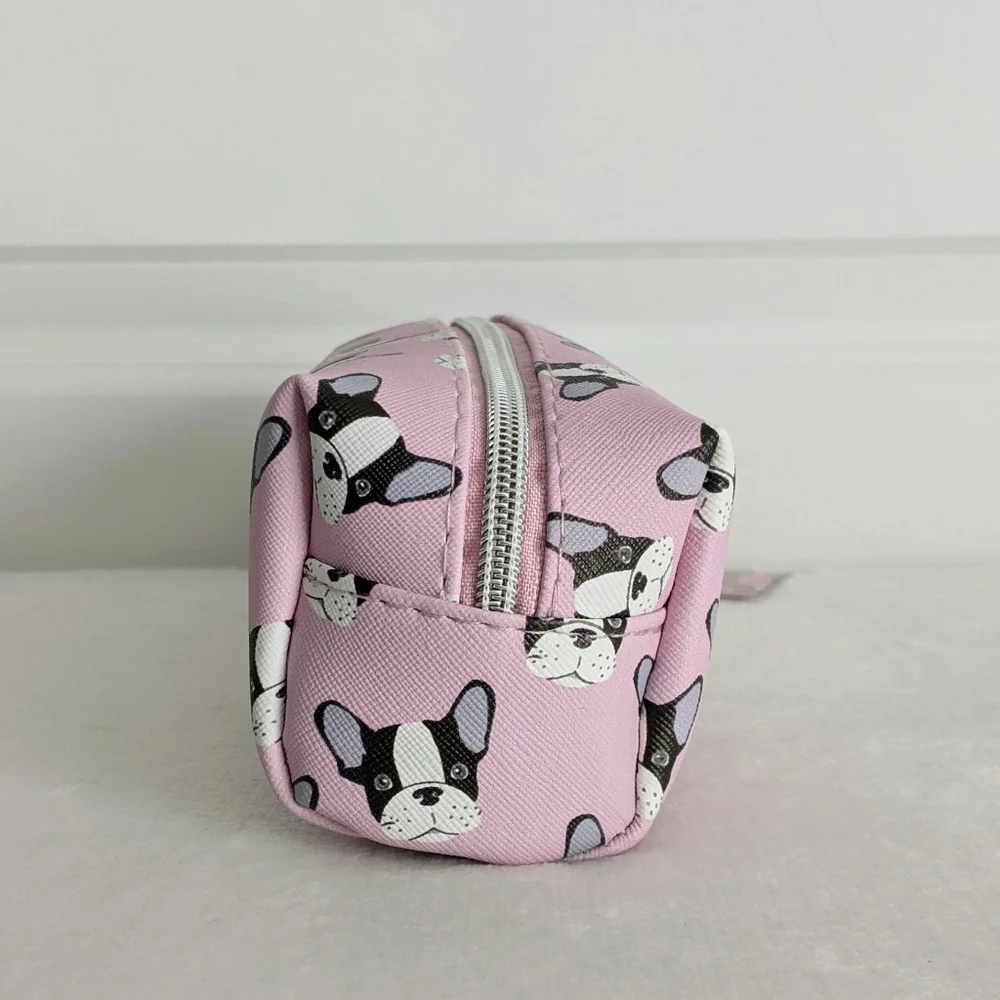 Boston Terrier Frenchie Small Cosmetic Pencil Case PVC Saffiano Pink NWT